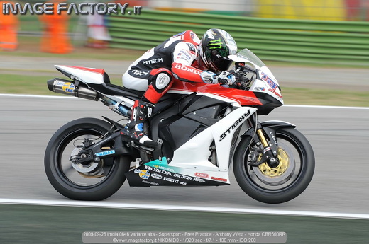 2009-09-26 Imola 0646 Variante alta - Supersport - Free Practice - Anthony West - Honda CBR600RR